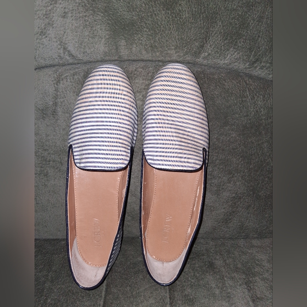 J. Crew Women's Navy and White Striped Canvas Slip-Ons